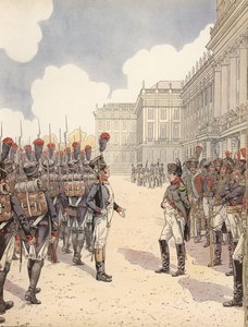 Napoleon wird von einem nervösen Leutnant während einer Parade in Schönbrunn angesprochen von Onfray de Breville Job
