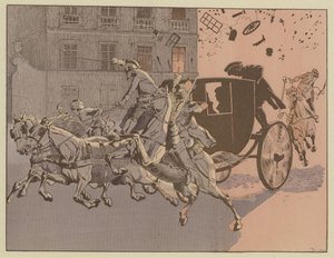 Napoleon entkommt auf wundersame Weise der Explosion einer Bombe, der infernalen Maschine, in der Rue Saint-Nicaise, Paris, 24. Dezember 1800 von Onfray de Breville Job