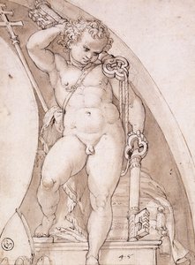 Ein stehender Putto, der die päpstlichen Schlüssel hält: Eine Studie für eine Lunette