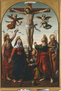 Kreuzigung mit der Jungfrau und St. Johannes dem Täufer, St. Maria Magdalena, St. Johannes dem Evangelisten und St. Augustinus von Ortolano