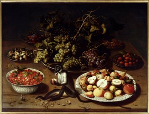 Stillleben mit Früchten, Affe und Schmetterlingen von Osias the Elder Beert