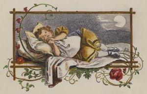 Kleines Mädchen schläft nachts in ihrem Bett von Oskar Pletsch