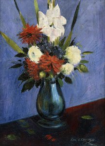 Blumenvase mit Gladiolen und Dahlien