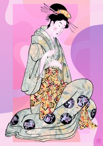 Elegante Geisha im Knien