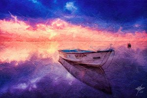 Gelassene Bootsspiegelung im Sonnenuntergang von Osvaldo Russo