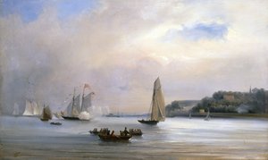 Das anglo-amerikanische Yacht-Rennen um die Isle of Wight, 22. August 1851 von Oswald Walters Brierly