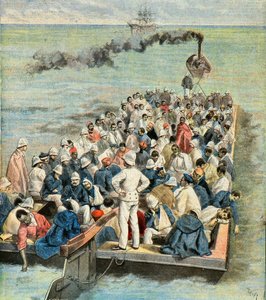 Einschiffung auf das Hospitalschiff der Verwundeten der Madagaskar-Expedition 1896 (Gravur) von Oswaldo Tofani