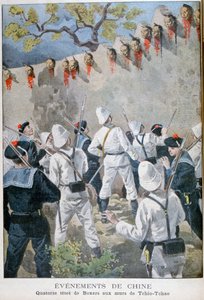Vierzehn Köpfe von Boxern an den Wänden von Tchio-Tchao, China von Oswaldo Tofani