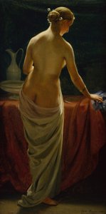 Eine nackte Dame bei ihrer Toilette