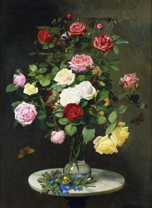 Ein Strauß Rosen in einer Glasvase mit Wildblumen auf einem Marmortisch, 1882 von Otto Didrik Ottesen