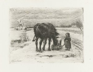 Schneelandschaft mit Kind und Pferd von Otto Eerelman