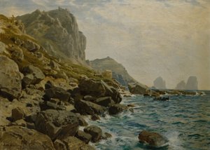 Dramatische Küstenlandschaft mit Boot