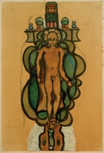Nackter Knabe mit Heiligenschein im Umriss eines geschmückten Kreuzes von Otto Meyer Amden