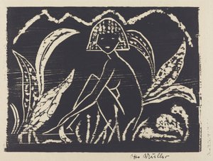 Nackte Figur eines Mädchens in einer Landschaft von Otto Müller