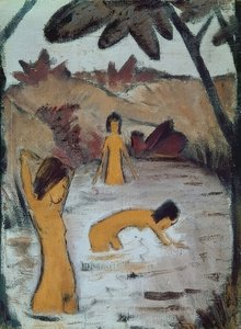Drei Badende im Teich von Otto Mueller