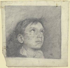 Kopf eines nach oben blickenden Jungen von Otto Scholderer