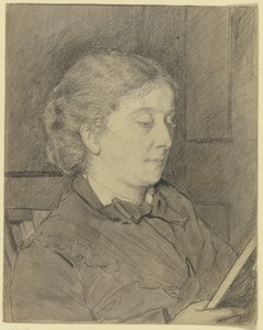 Luise Scholderer, lesend mit Katze von Otto Scholderer