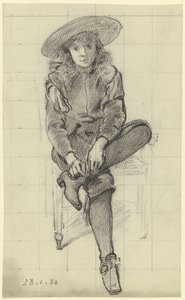 Sitzender Knabe in historischer Tracht aus der "Vorbereitung zum Kostümball" von Otto Scholderer