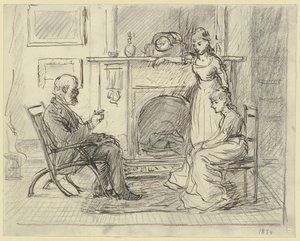 Drei Personen am Kamin von Otto Scholderer