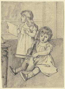 Zwei Kinder, die Musik spielen von Otto Scholderer