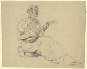 Frau, die Mandoline spielt von Otto Scholderer