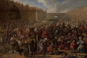 Die ausgehungerten Menschen nach der Befreiung der Belagerung von Leiden: Verteilung von Hering und Weißbrot, 3. Oktober 1574