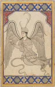 Engel, fliegend, mit Becher und Weinflasche von Ottoman School