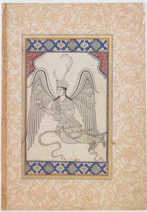 Engel, fliegend, mit Becher und Weinflasche von Ottoman School