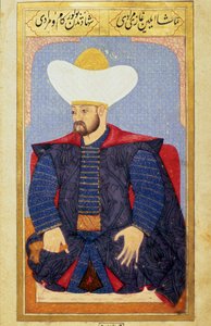 Porträt des Sultans des Osmanischen Reiches Murad I, Miniatur aus dem Manuskript Human Physiognomy von Seyyid Lokman Hussein