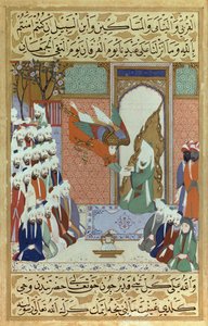 Der Erzengel Gabriel offenbart die 8. Sure, Kapitel des Korans, eine Miniatur Muhammad aus „Siyari Nabi“ (Leben des Propheten) von Ottoman School