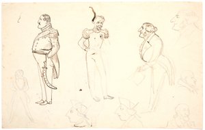 Karikatur von Frederik VII und anderen, u.a. Grundtvig, wahrscheinlich Orla Lehmann u.a. von P.C. Skovgaard