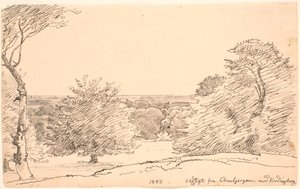 Landschaft mit Bäumen und weitem Blick von Ambjergene nach Vordingborg von P.C. Skovgaard