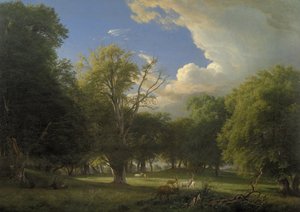 Sommernachmittag mit einem vorbeiziehenden Schauer. Der Hirschpark in Jægersborg nördlich von Kopenhagen von P.C. Skovgaard