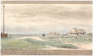 Aussicht vom Konsul Axelsens Hof bis zur Reede, wo die Læsø-Jagden liegen. von P.C. Skovgaard