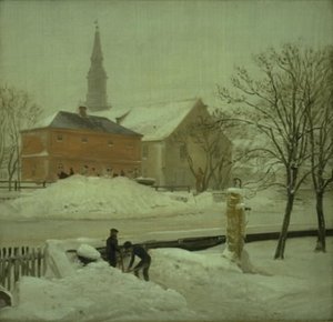 Aussicht vom Haus des Künstlers in Löweners Anwesen in Christianshavn. Wintertag mit Schnee
