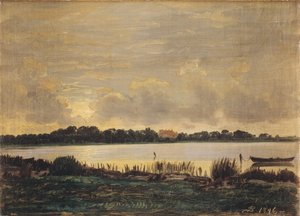 Blick über den Præstø-Fjord zum Gutshof Nysø