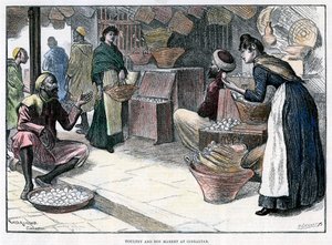 Geflügel- und Eiermarkt in Gibraltar, um 1880 von P Naumann