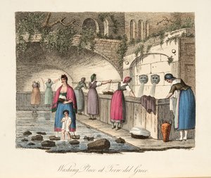 Waschplatz in Torre del Greco, aus Italienische Landschaften, darstellend die Sitten, Bräuche und Vergnügungen der verschiedenen Staaten Italiens, veröffentlicht 1806