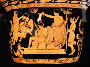 Rotfiguriger Glockenkrater aus Apulien: Apollo reinigt Orestes mit dem Blut eines Ferkels von Painter Eumenides
