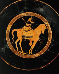 Reiter. Mittleres Medaillon eines rotfigurigen Bechers aus Vulci, derselbe Becher wie 10-03-03/66 und 67 von Painter Pistoxenos