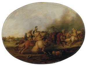 Ein Kavalleriegefecht mit einem gefallenen Soldaten