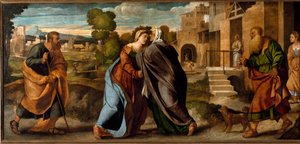 Die Heimsuchung (Öl auf Leinwand, ca. 1520-1522) von Palma Il Giovane