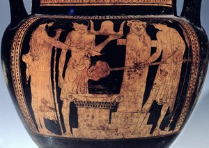 Attischer rotfiguriger Krater, (Detail), verziert mit einer Szene aus der Schmiede des Vulkan, 5. Jahrhundert v. Chr.