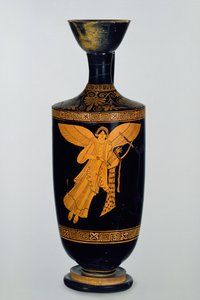 Attische rotfigurige Lekythos, dekoriert mit einer geflügelten Figur der Nike, gefunden in Gela, ca. 490-80 v. Chr. (Keramik) von Pan Painter