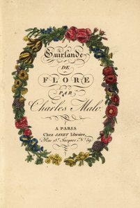 Kalligrafische Titelseite innerhalb eines Blumenkranzes aus Rosen, Tulpen und anderen Blumen von Pancrace (after) Bessa