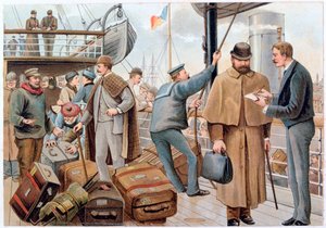 Passagiere steigen auf ein P&O-Schiff in der Themse, ca. 1890 von PandO Pencillings