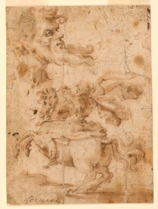 Der Kopf eines bärtigen Mannes, ein Mann zu Pferd, ca. 1650 von Paolo Emilio Besenzi