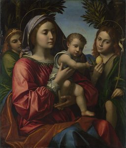 Die Jungfrau und das Kind mit dem Täufer und einem Engel, ca. 1516 von Paolo Morando