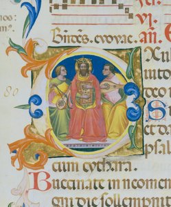König David spielt eine Psalter, Miniatur von Paolo Soldini, Detail eines Psalmenbuchs
