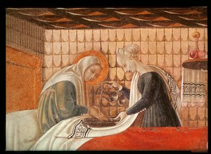 Geburt der Jungfrau: Hl. Anna und Begleiter (Detail) von Paolo Uccello